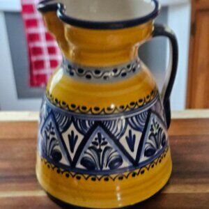 DEL-LA-CAL BARREIRA UENTE SPANISH JUG BLUE AND YELLOW